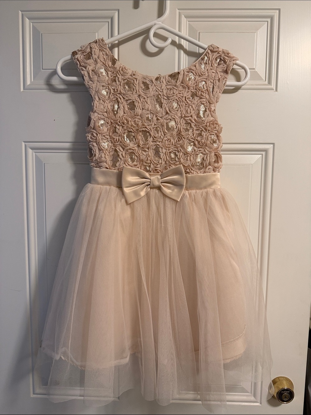 Zunie Blush Rose Appliqué Tulle Dress with Satin Bow